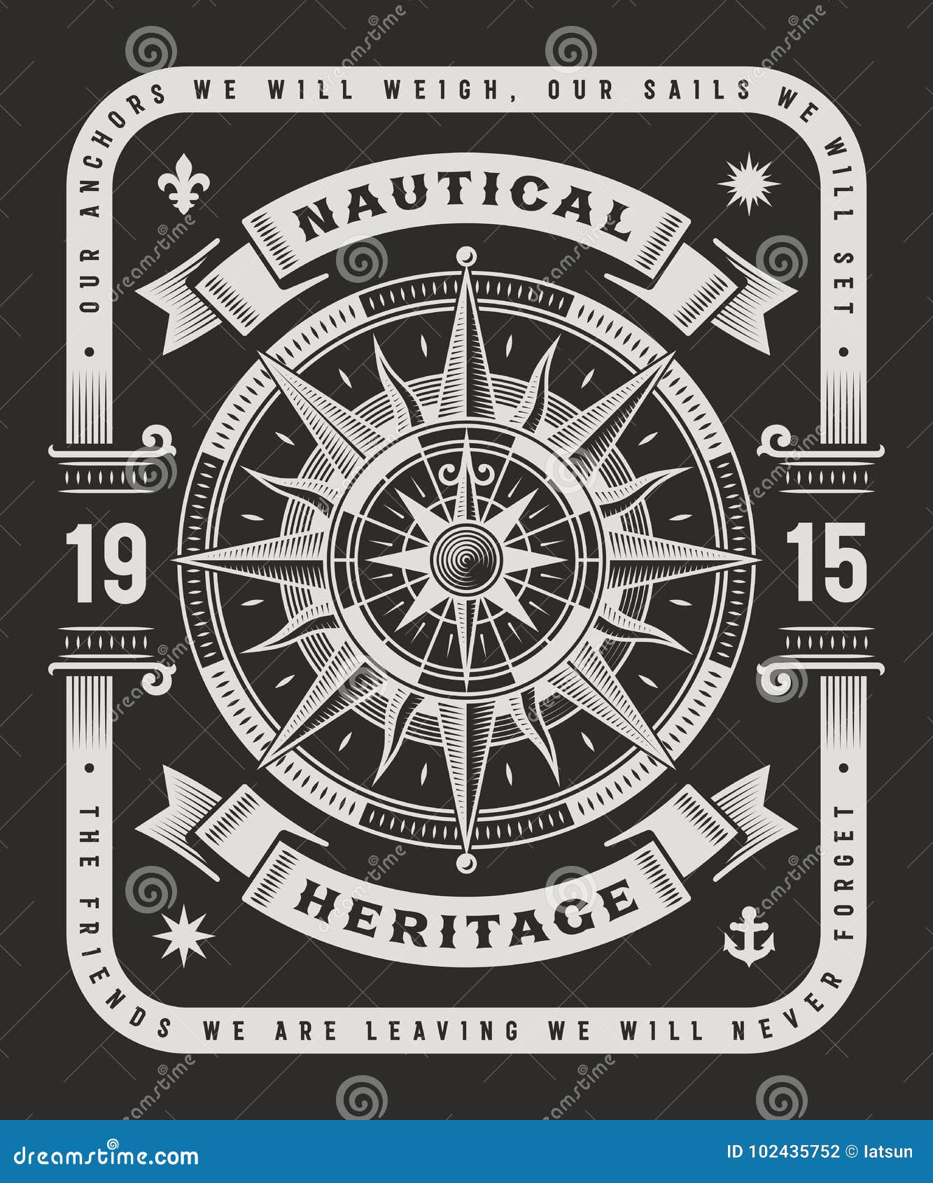 ÃÂ vintage nautical heritage typography on black background